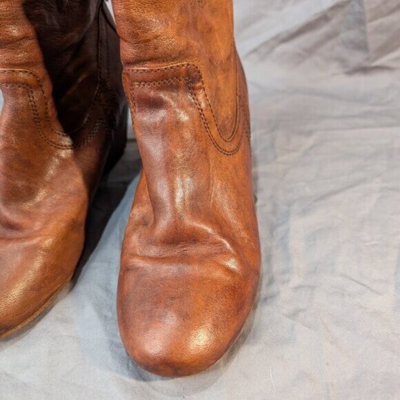 Frye Brown Leather Carson Wedge Heel Bootie Women Size 7.5 - Picture 2 of 10